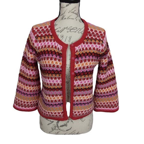 Madison Sweaters - Madison | Multicolored Striped Knit Round Neck Cardigan |  Size M